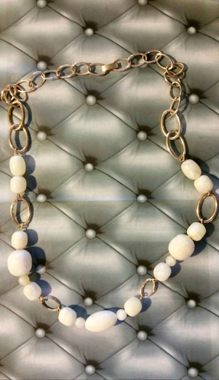Collier sautoir chaîne grosses perles nacrées ivoire - photo numéro 5