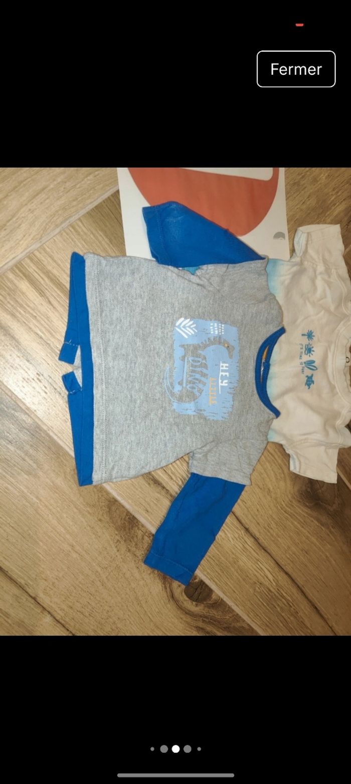 Lot ensemble 
1 salopette Obaibi 
1 t-shirt réversible Obaibi 
1 t-shirt manches courtes Kiabi 
1 t-shirt manches longues dino orchestra 
Taille 1 mois 53-56 cm - photo numéro 6
