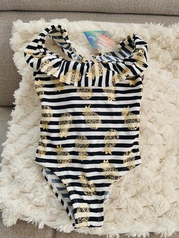 Maillot de bain 1 pièce rayé bleu marine et blanc enfant fille Miss culture sud summer taille 2 ans