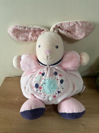 Doudou lapin boule patapouf rose oiseau bleu grelot kaloo