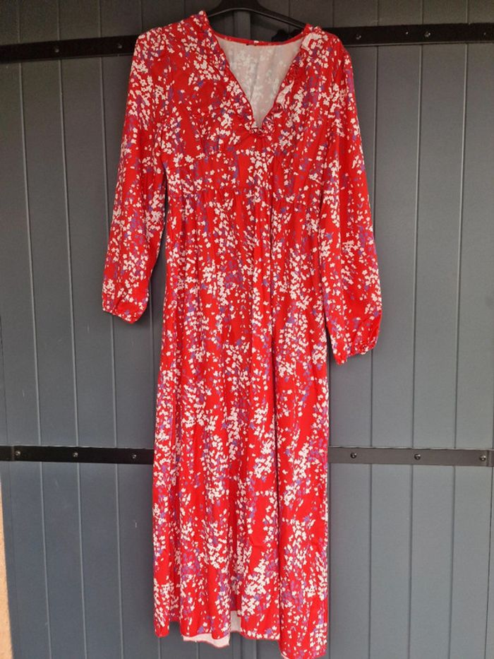 Robe longue rouge imprimé fleuri - photo numéro 3
