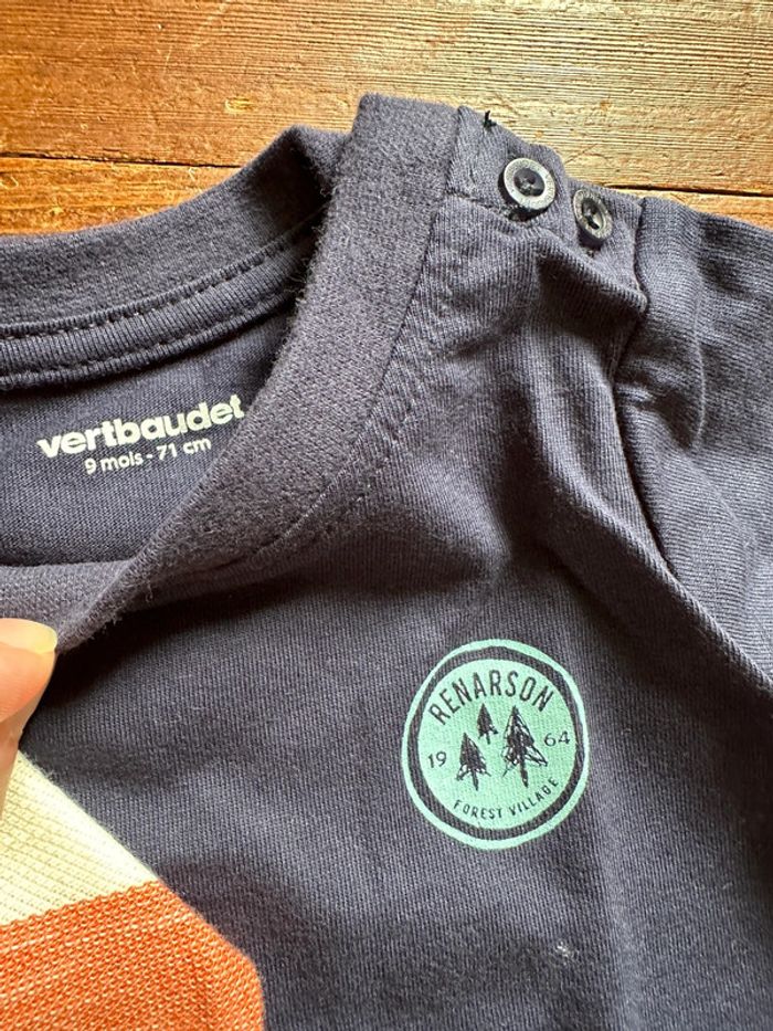 Lot de 2 T-shirts manches longues 9 mois bleu orange - photo numéro 4