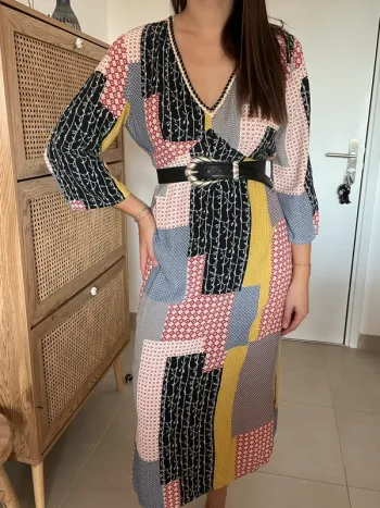 Robe midi/longue patchwork Ema Blues