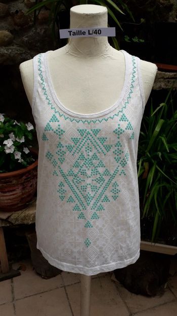 Tee-shirt débardeur blanc motif turquoise