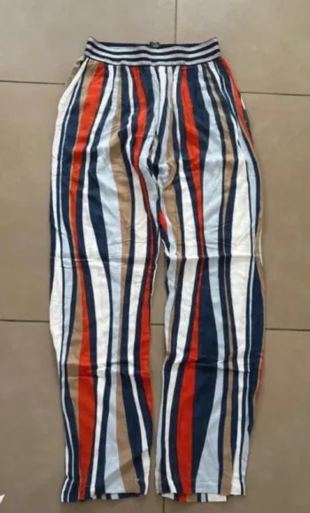 🌈 Pantalon fille 10/12 ans Fait main, rayures colorées 🎨
