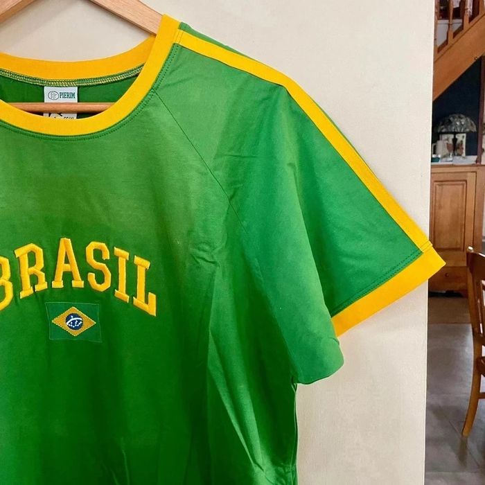 T-shirt vert vintage Brasil Pierim GG/XL 100% coton Made in Brazil coupe unisexe supporter Brésil - photo numéro 3