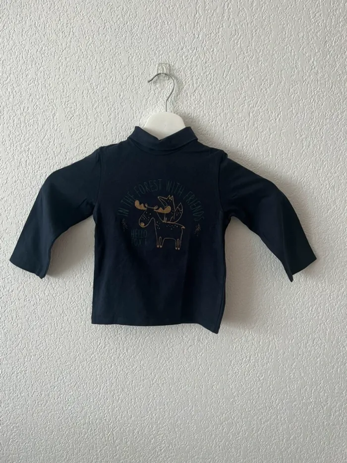 Sous-pull noir Kiabi motif renard – 24 mois