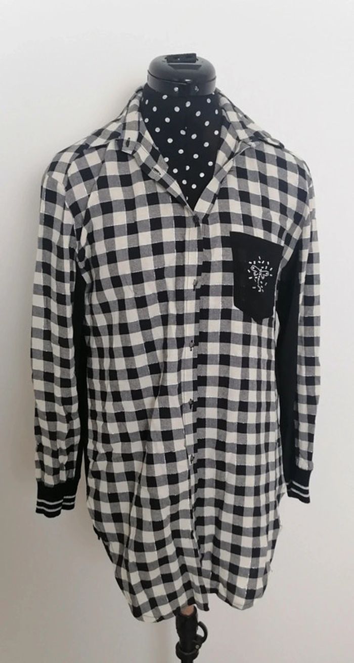 Chemise longue carreaux noir blanc Taille S La Mode est à Vous - photo numéro 4