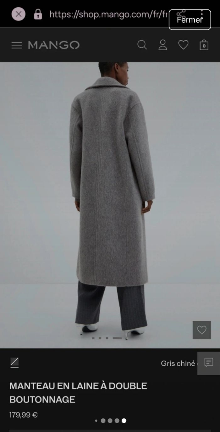 Long manteau gris en laine Mango - photo numéro 7