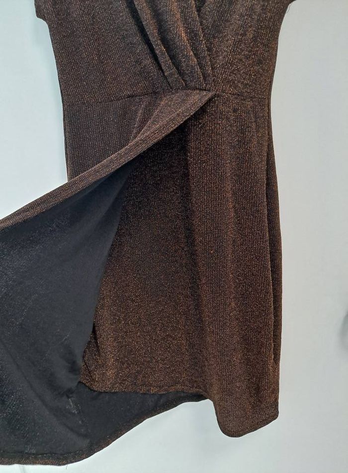robe de fete soirée cache coeur taille 42 noir et bronze paillettes pailletté réveillon - photo numéro 2