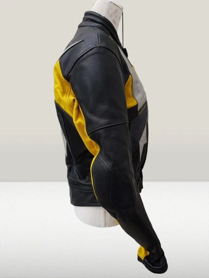 Blouson Moto Cuir Noir Jaune Argenté Avec Protections - photo numéro 4