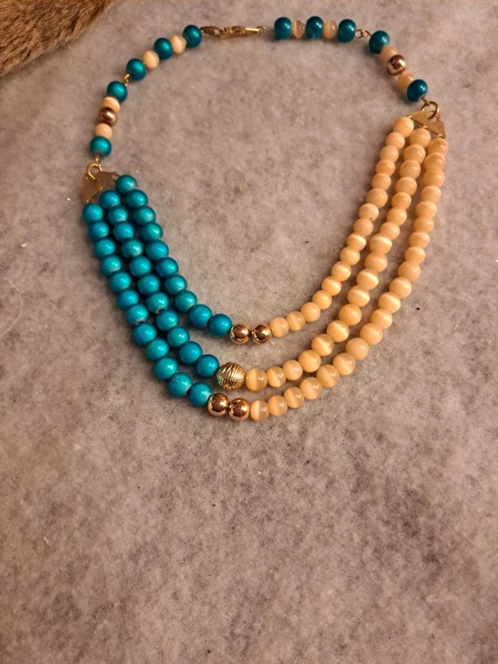 Collier ras de cou bleu abricot - photo numéro 3