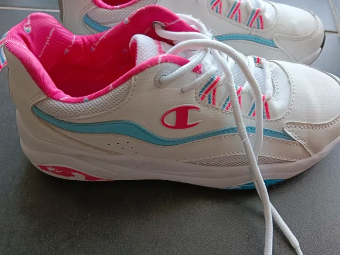 Baskets Champion P36 blanche bleue rose lacets - photo numéro 16