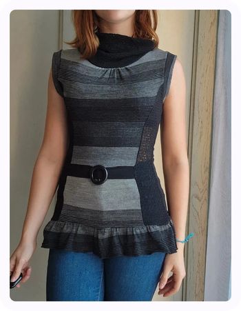 Top tunique rayée gris et noir y2k