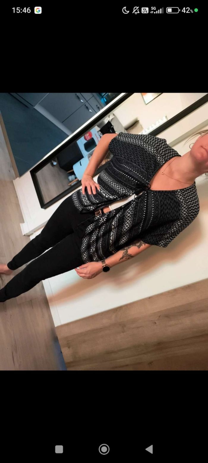 🖤🤍 Poncho bleu & blanc Cache Cache – Taille unique 🤍🖤