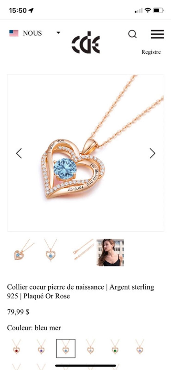 Collier marque CDE Crystal plaqué or rose - photo numéro 10