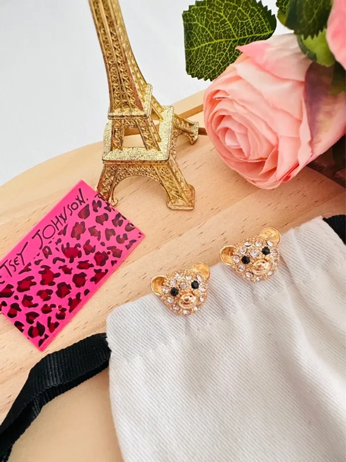 đ» Boucles dâoreilles Betsey Johnson â TĂȘte dâours dorĂ©e strassĂ©e - photo numĂ©ro 2