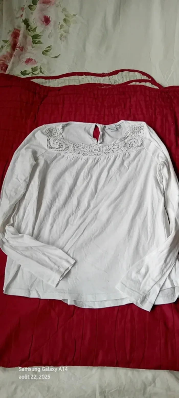 Haut blanc manches longues avec dentelle ajourée fille 14 ans la halle - photo numéro 9