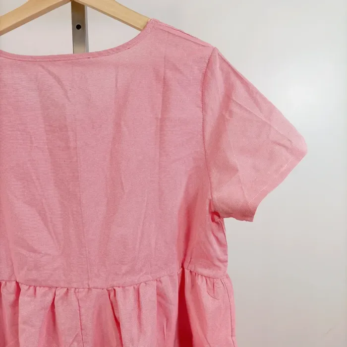 Robe rose à rayures fines coupe babydoll manches courtes col rond taille 2XL A878 - photo numéro 9