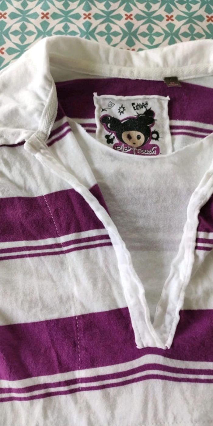Polo fille rayé violet et blanc 8 ans - photo numéro 2