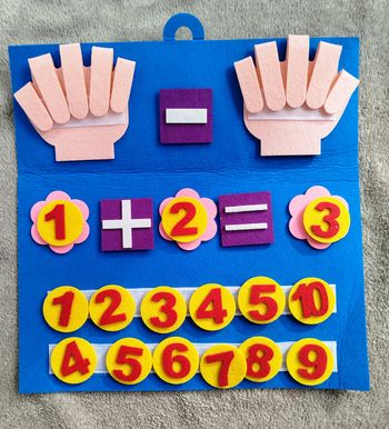 Tableau d’Apprentissage Montessori - Chiffres, Opérations et Mains en Feutrine