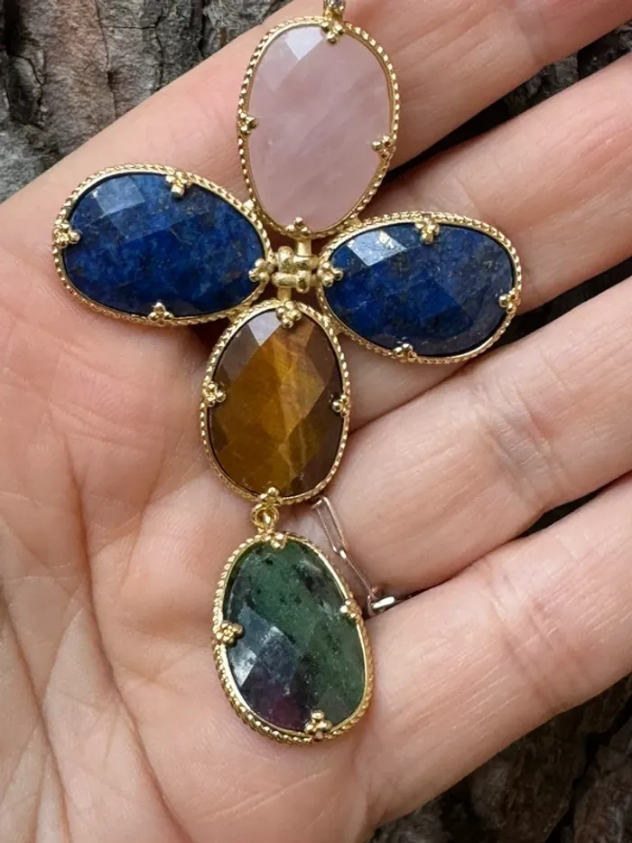 Long sautoir habaha Paris chaînes  réglables croix xl pierres naturelles - photo numéro 8