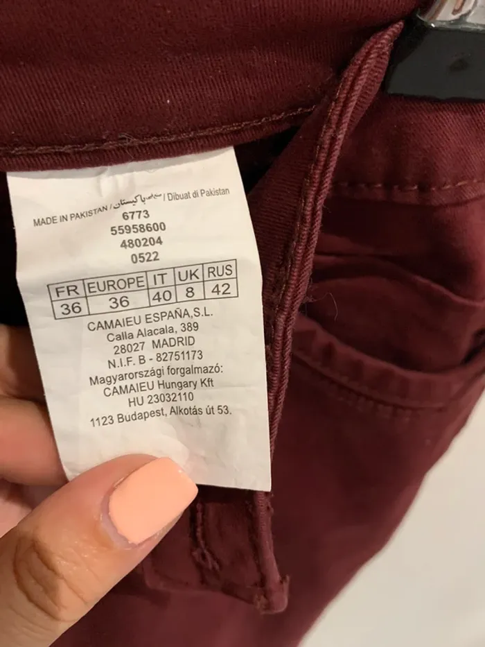 Pantalon slim bordeaux camaïeu - photo numéro 5
