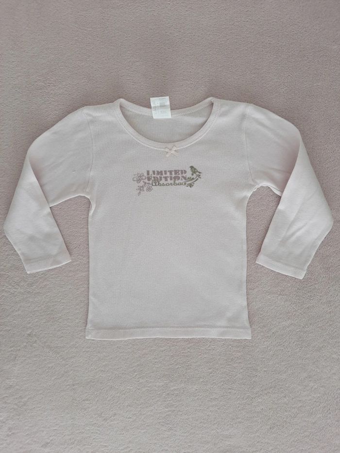 Chemisette manches longues Absorba 2 ans rose clair motif oiseaux