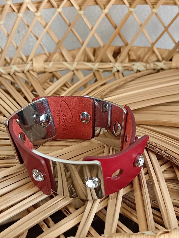 Cobra Bijoux | Bracelet articulé cuir metal strass - photo numéro 5