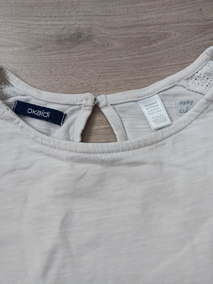 T-shirt blanc fille Okaïdi taille 12 ans en bon état - photo numéro 4