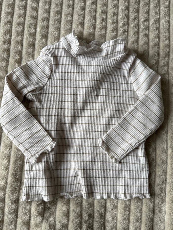 Tee-shirt manche longue blanc et doré 6 mois dpam