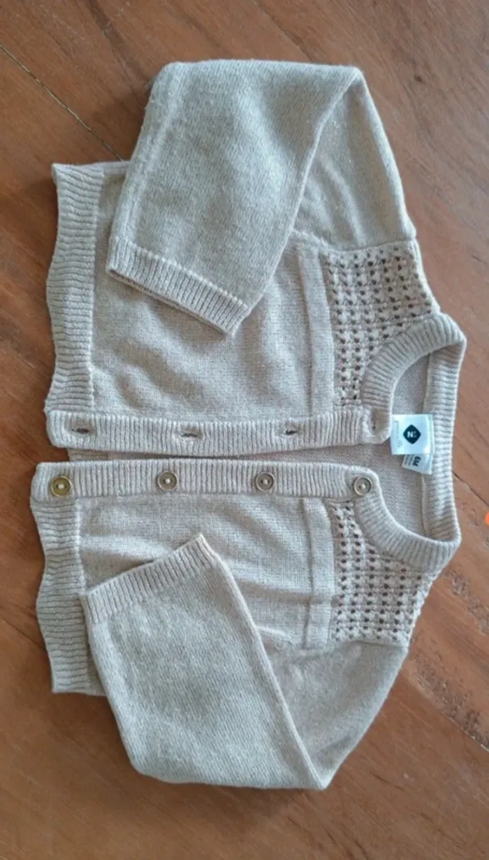 Gilet Z grain de blé beige pailleté - photo numéro 4