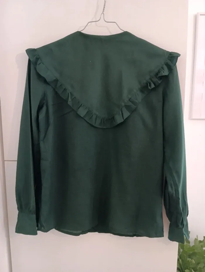 Blouse vintage coupe vareuse grand col vert foncé - photo numéro 7