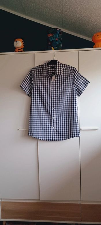 Chemise homme à carreaux manches courtes, bleu marine et blanche, taille M, neuve avec étiquette 🏷.