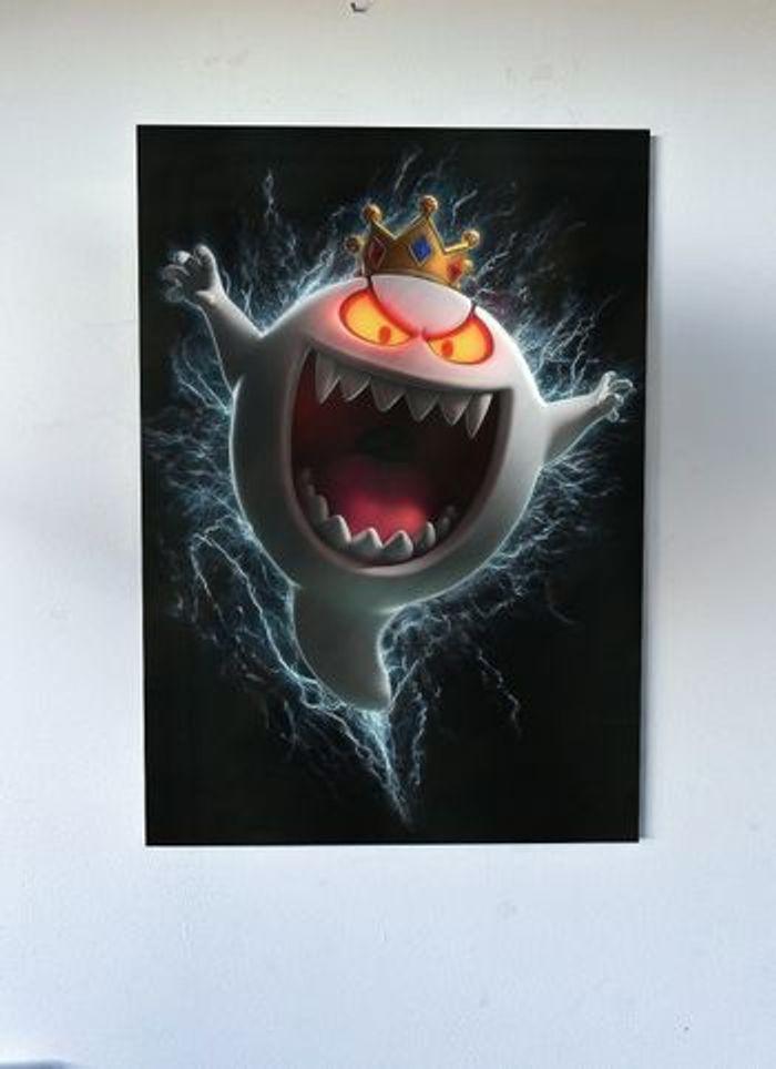 Poster métallique 30cm x 42cm Mario Roi Boo + aimant mural fourni.