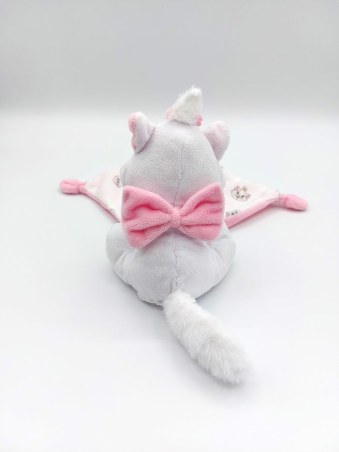 Doudou peluche chat Marie blanc rose DISNEY BABY nœud rose mouchoir fleurs jaunes - photo numéro 4