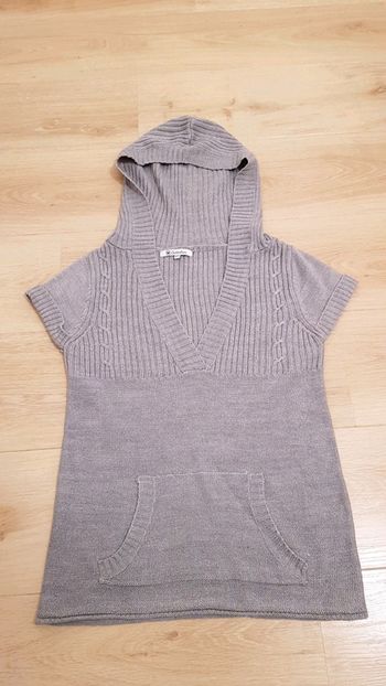 Pull capuche col V manches courtes fille