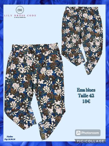 💙 Pantalon imprimé fleuri Ema Blues – Taille 42 SOLDÉ -20% 💙