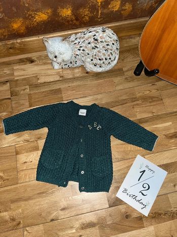 Joli gilet vert canard pailleté TAO très bon état 6 mois/68 cm