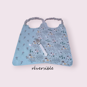 Serviette de cantine élastique réversible enfant, bavoir maternelle, modèle chats