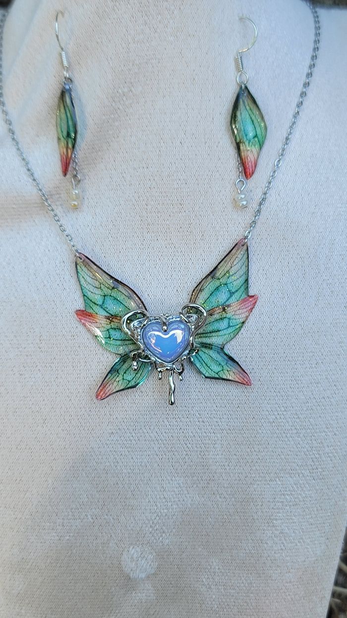 Parure elfique ensemble boucles d oreilles aile papillon en argent - photo numéro 3