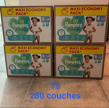 Lot de 4 carton pampers harmonie taille 5 (11-16 kg) 280 couches, jamais ouvert