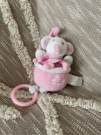 Peluche doudou et compagnie musical 14cm souris rose et blanche très bon état