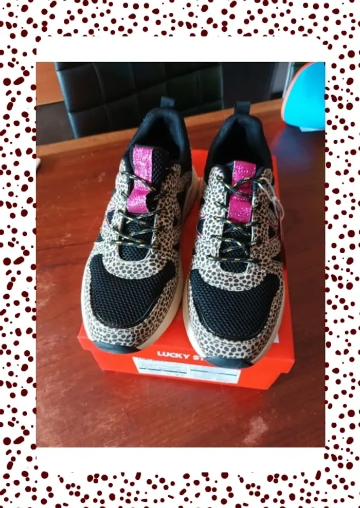 Basket femme neuve, noire plus motif léopard et rose paillettes - photo numéro 2