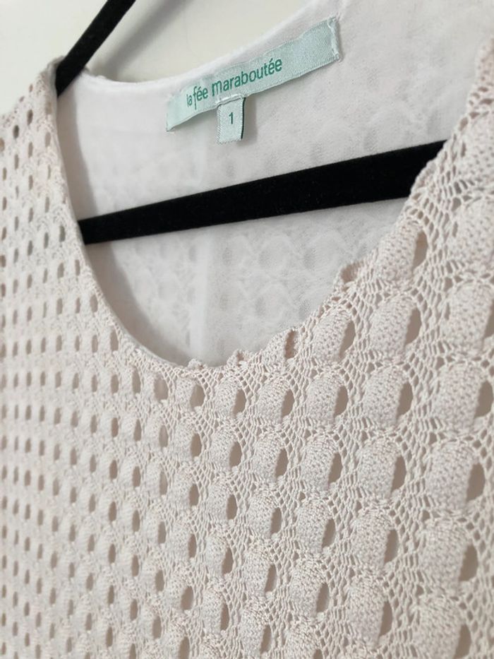 Haut sans manche débardeur crème en dentelle La Fée Maraboutée taille 1 - photo numéro 3