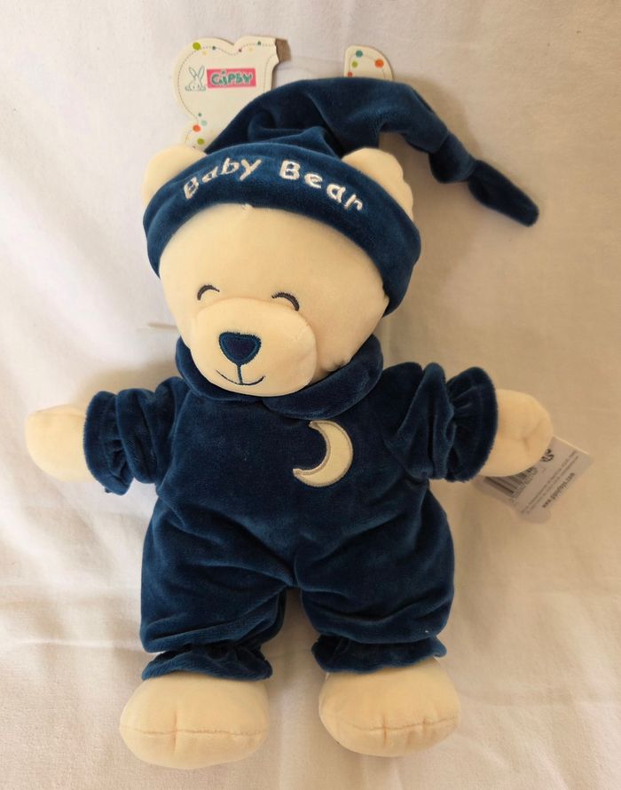 Doudou peluche ours Baby bear bleu marine- Lune - Gipsy