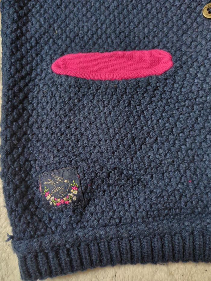 Gilet sergent major bleu marine rose noeud maille épais 6 ans - photo numéro 2