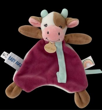 ❤️B4292 Doudou Plat BABY NAT' Babynat Vache Blanc Rose Pistache Attache Tétine