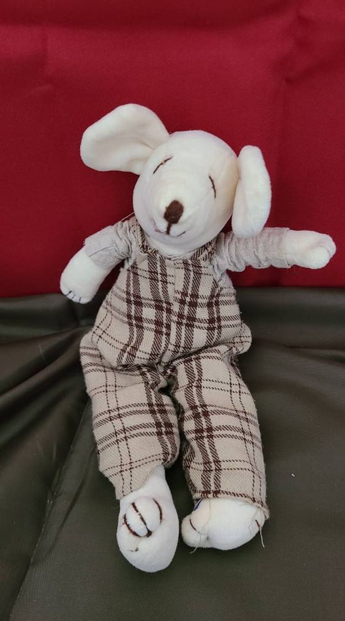 SOURIS JARDIN D ULYSSE DOUDOU PELUCHE BLANC HABILLé 25 CMS + OREILLES DE 4 CMS - photo numéro 3