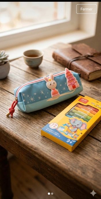 Lot trousse kawaii + pastels couleur enfant idée cadeau école neuf